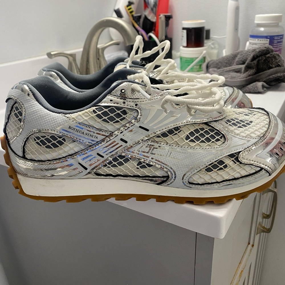 Bottega Veneta White and Silver Athletic Shoes